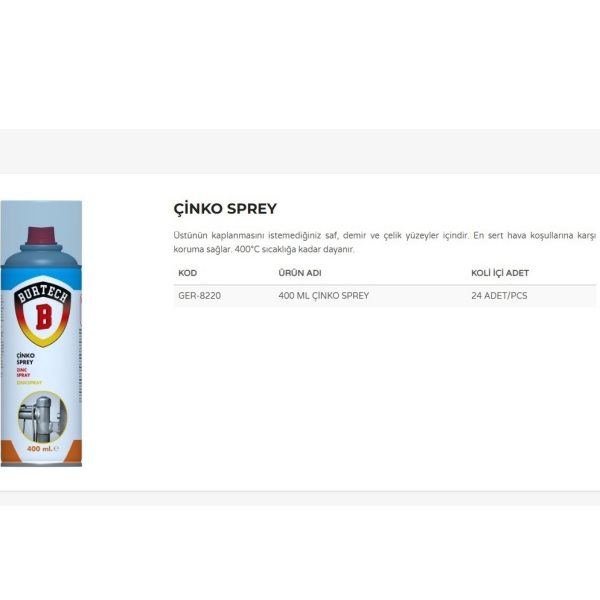 BURTECH 400 ML Çinko Sprey Vernik