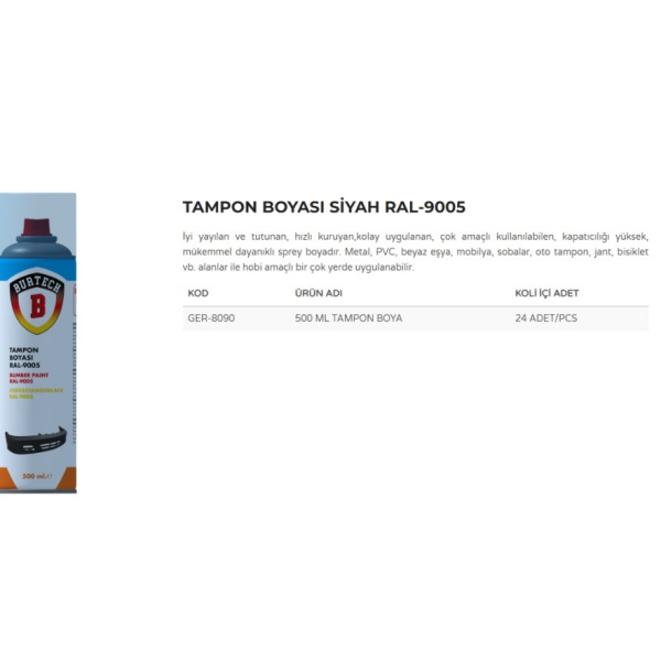 BURTECH 500 ML Akrilik Tampon Siyah Boya