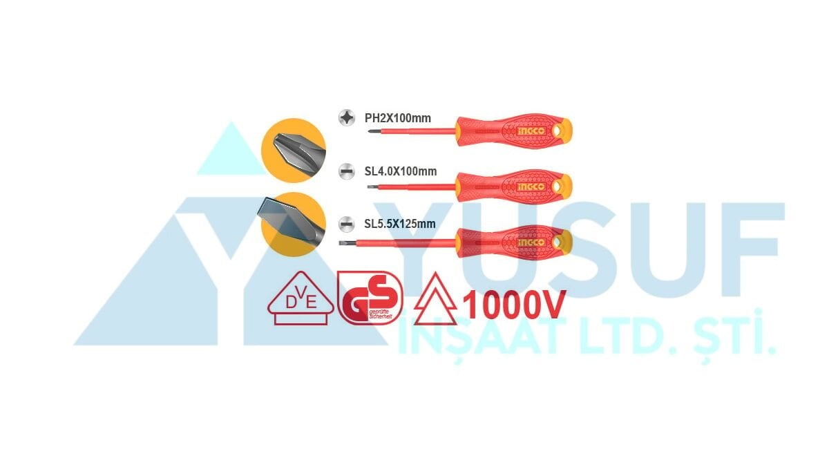 İNG-CO Endüstriyel 3\'lü Yalıtımlı Tornavida Seti