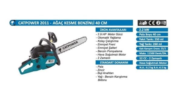 CATPOWER-2011 Benzinli Ağaç Kesme Motoru – 40 cm | 2.2 kW