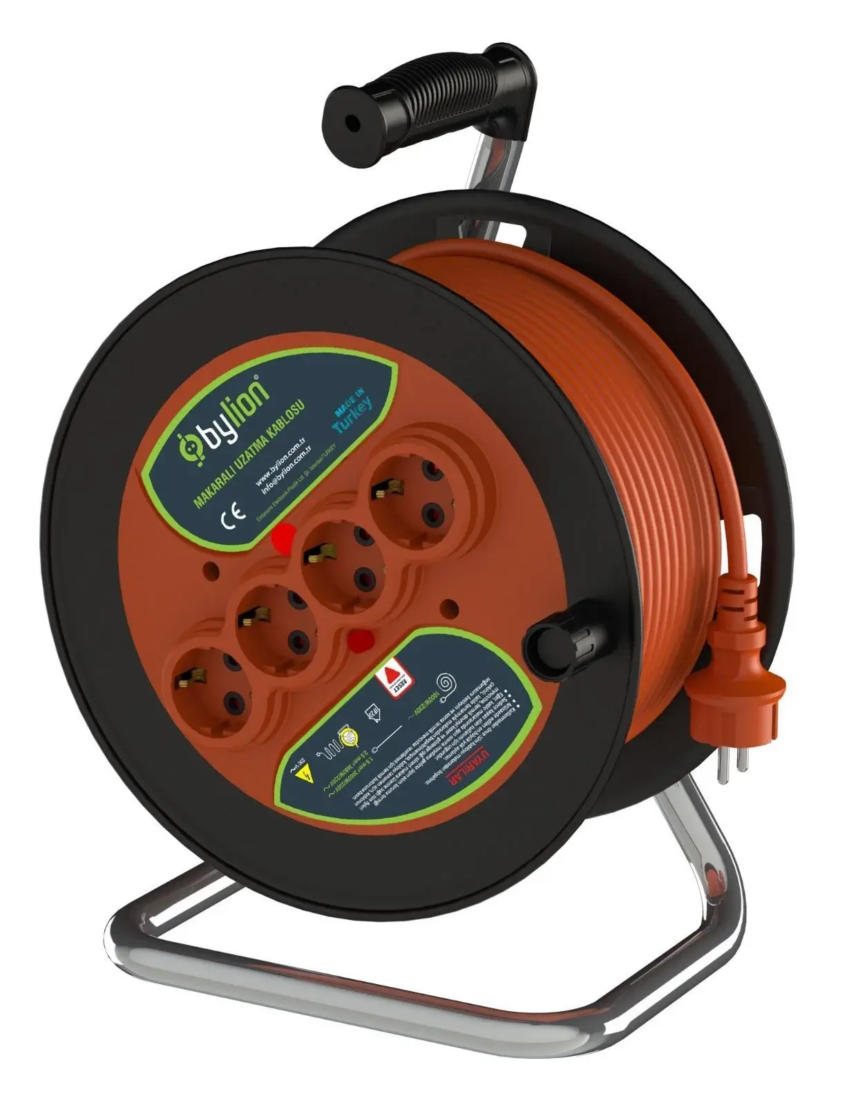 BYLION PMK-40325-F PLS Bobin Ø280 IP20 F Type (Schuko) 3×2,5 – 40 m Makaralı Uzatma Kablosu