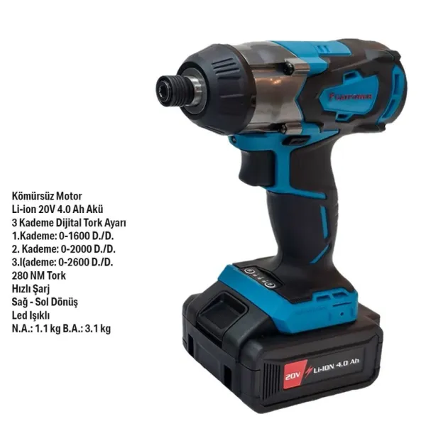 Catpower 20V Kömürsüz Akülü Darbeli Matkap & Torklu Vidalama Seti -2 Akülü