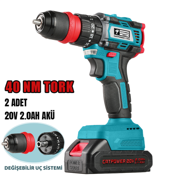 CATPOWER 1350 Kömürsüz Akülü Vidalama 20V Li-ion 2.0Ah