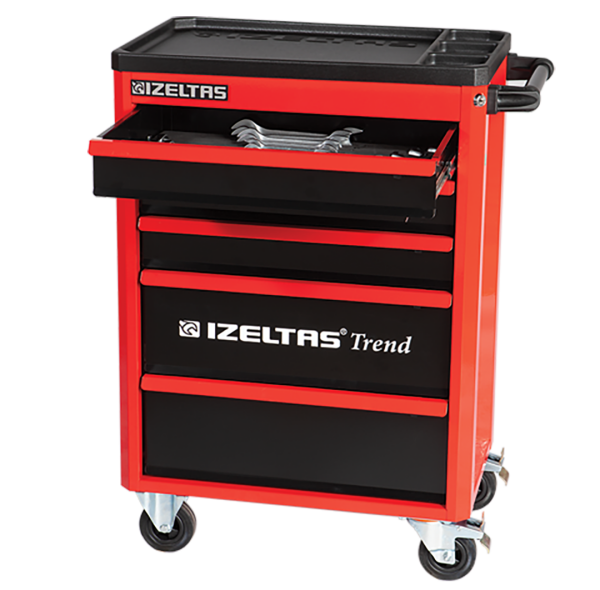 İzeltaş Trend Serisi Takım Dolabı 5 Çekmeceli Kırmızı Gövde - Siyah Çekmece